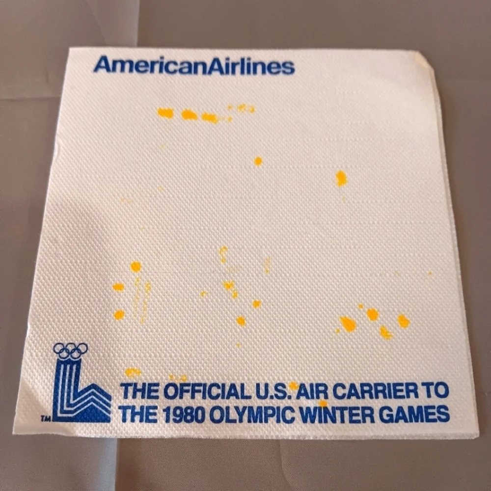 VTG AMERICAN‎ AIRLINES Olympic Napkin 1980 Winter Games Air Carrier